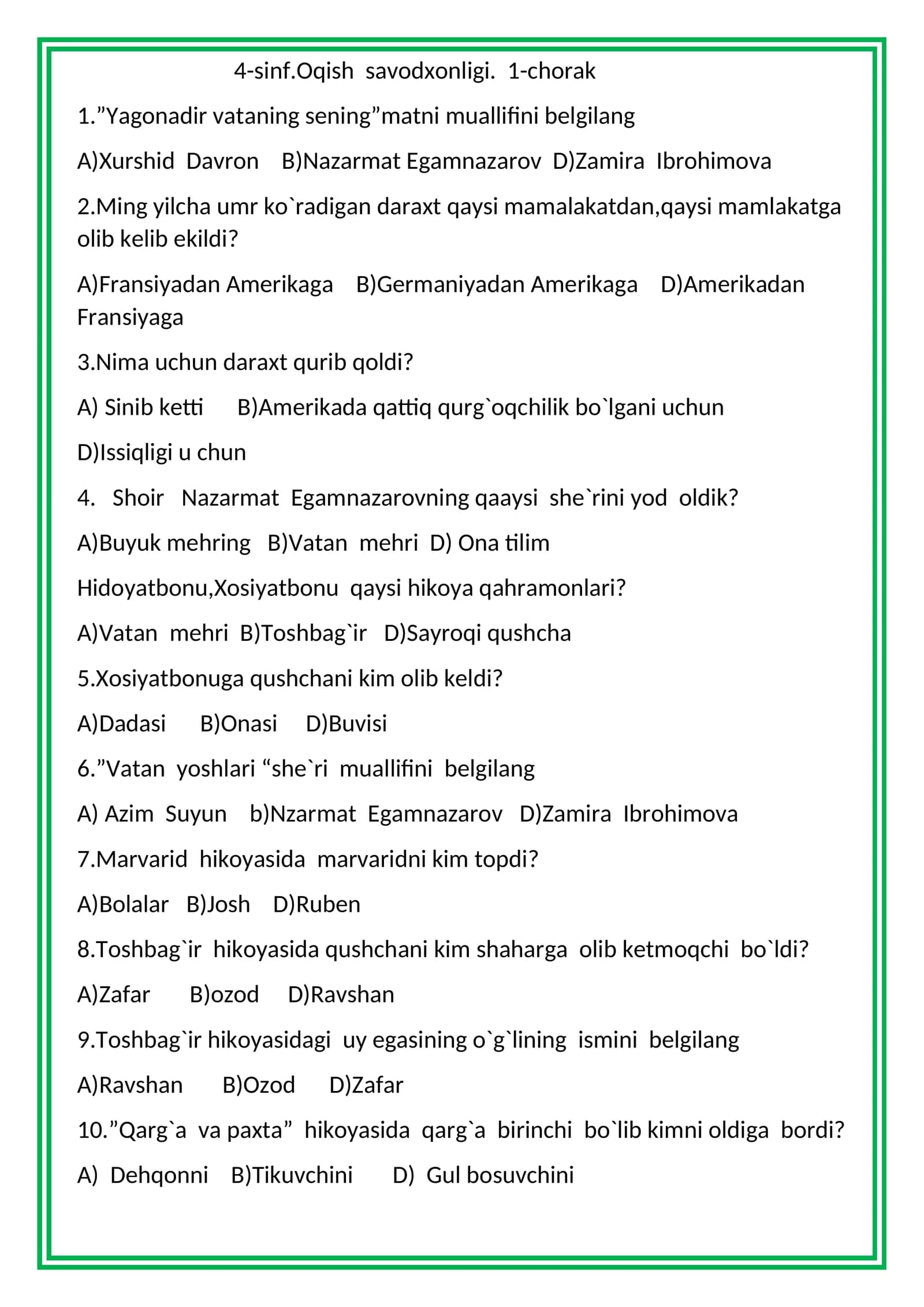 4-sinf.Oqish savodxonligi