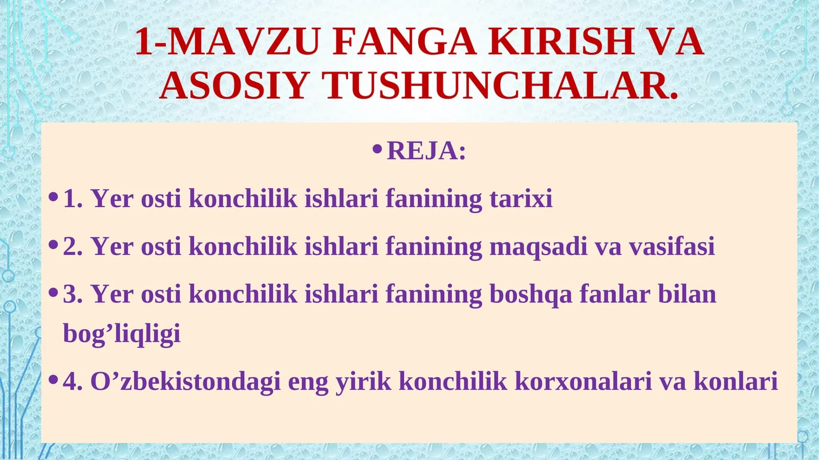 Yer osti konchilik ishlari fanining tarixi va maqsadi