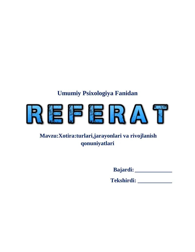 Umumiy Psixologiya Fanidan
