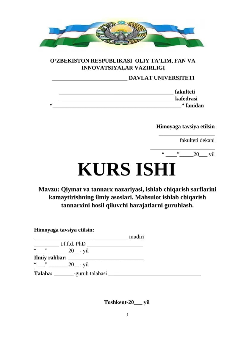 Qiymat va tannarx nazariyasi, ishlab chiqarish sarflarini kamaytirishning ilmiy asoslari. Mahsulot ishlab chiqarish tannarxini hosil qiluvchi harajatlarni guruhlash