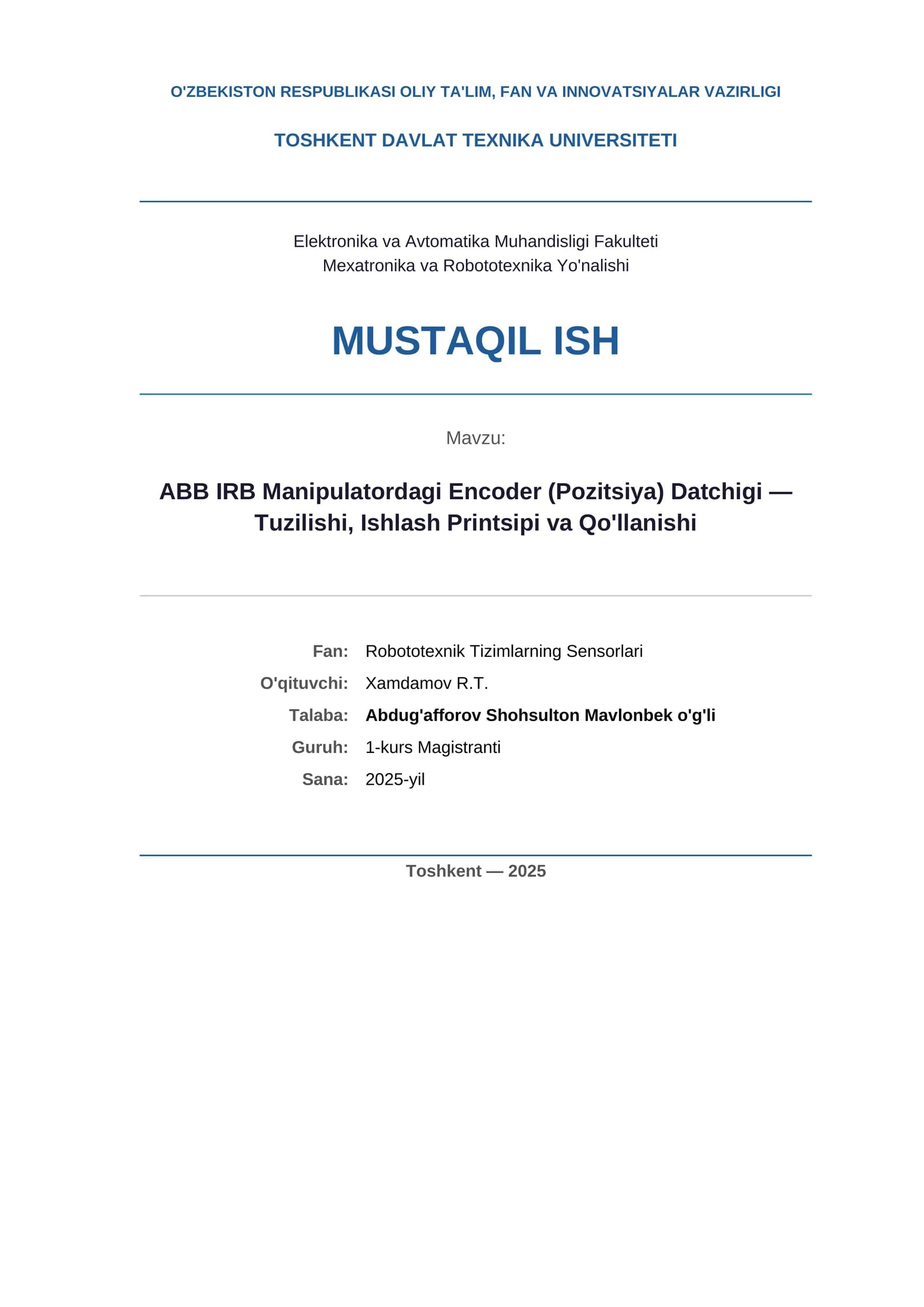 ABB IRB Manipulatordagi Encoder Datchigi