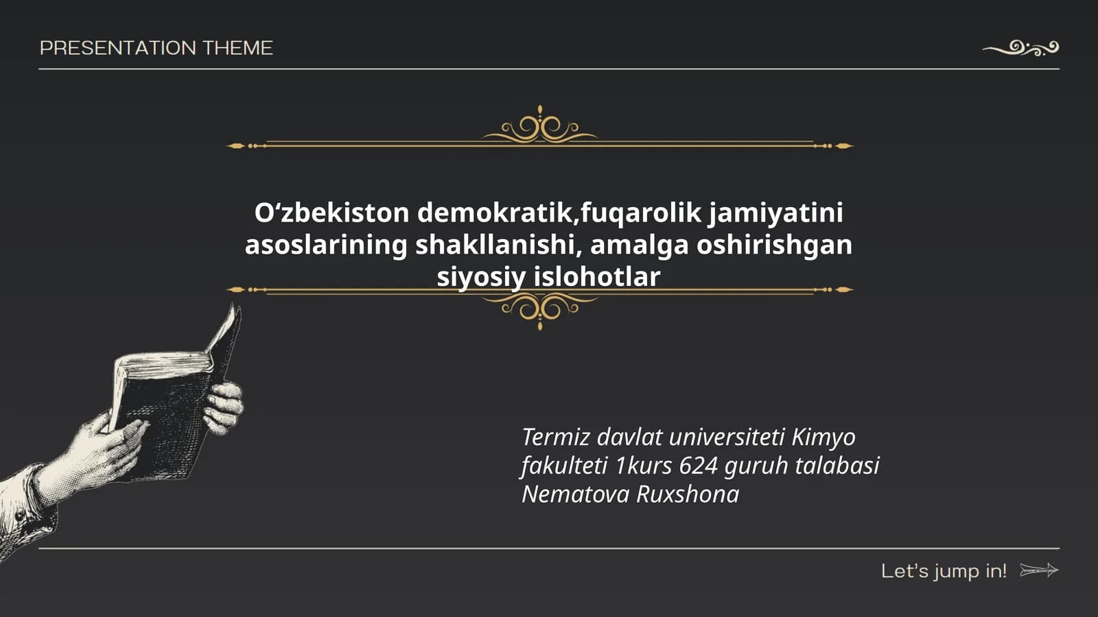 Kimyo fakulteti 1kurs 624 guruh talabasi Nematova Ruxshona
