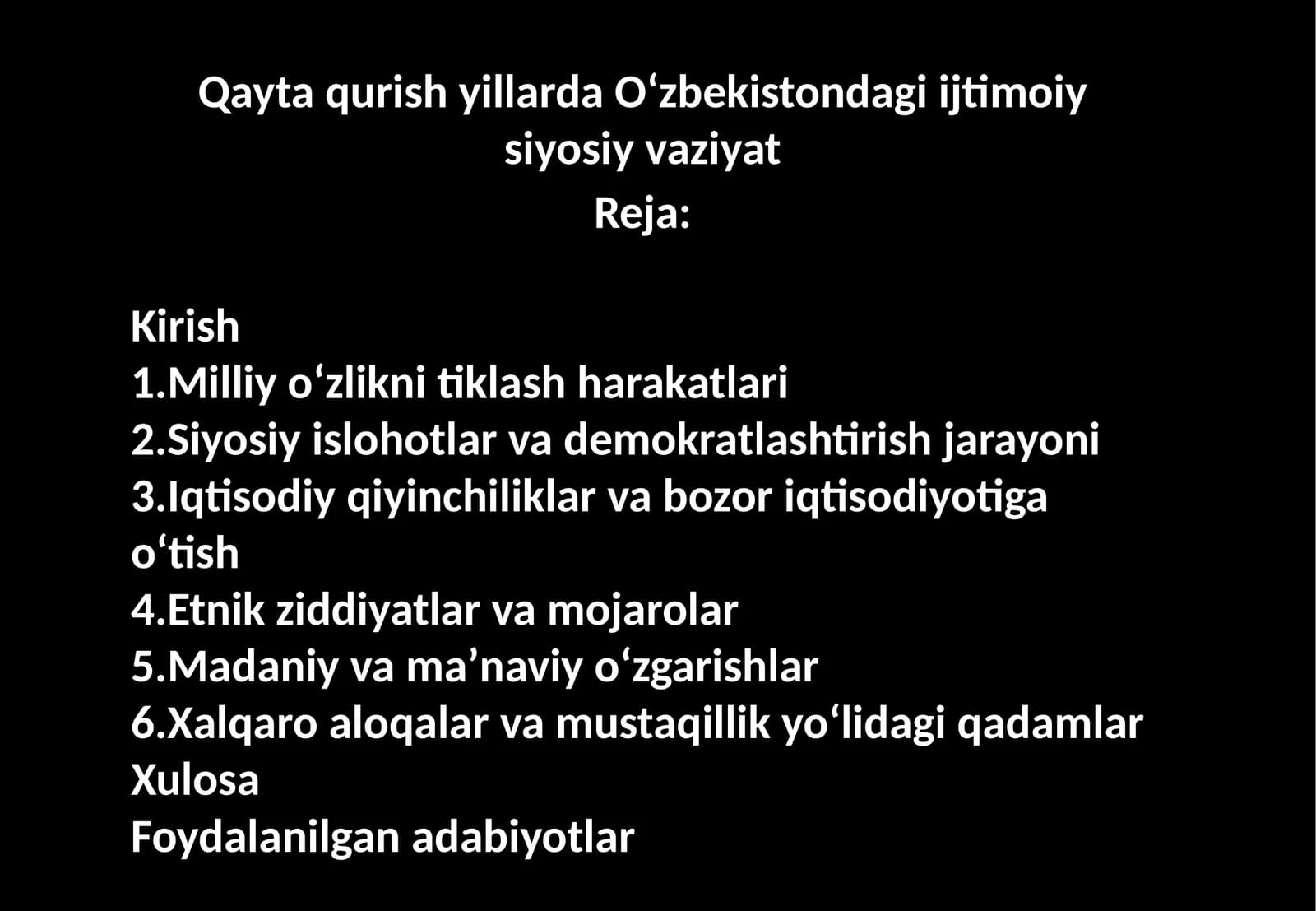 Qayta qurish yillarda Oʻzbekistondagi ijtimoiy siyosiy vaziyat