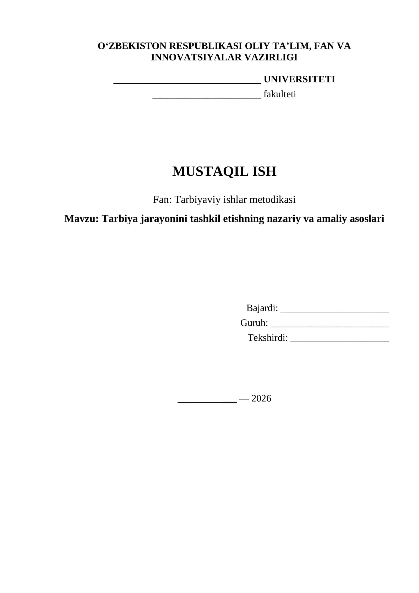 Tarbiyaviy ishlar metodikasi