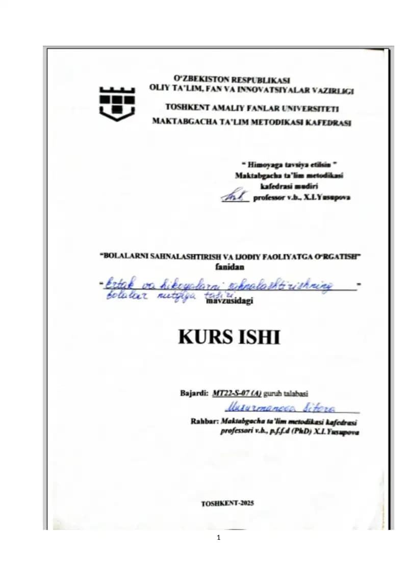 Ertak va hikoya sahnalashtirishning bolalar nutqiga ta'siri