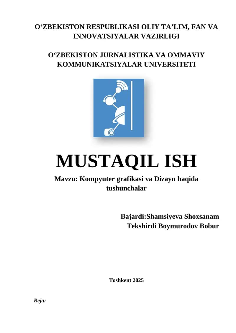 Kompyuter grafikasi va Dizayn haqida tushunchalar