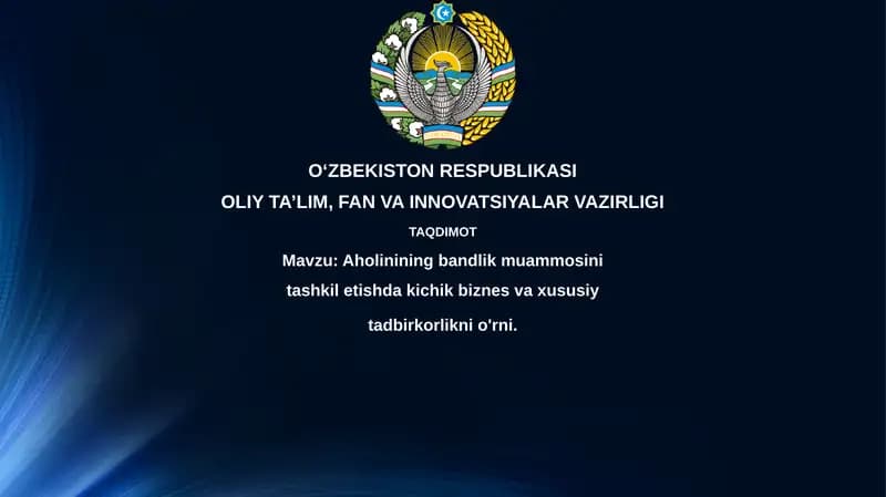Aholi bandlik muammosini tashkil etishda kichik biznes va xususiy tadbirkorlikni o'rnitish