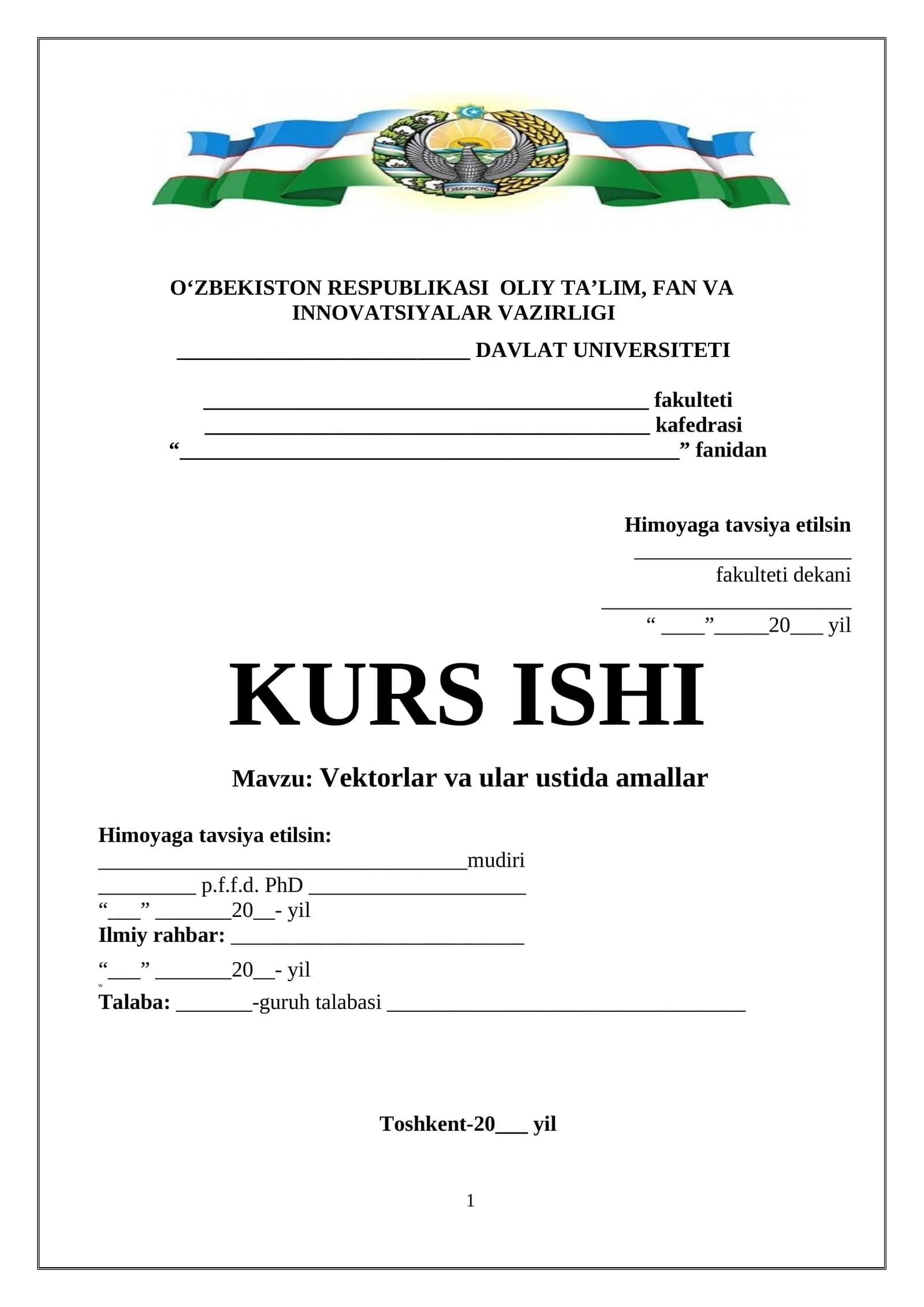 Vektorlar va ular ustida amallar