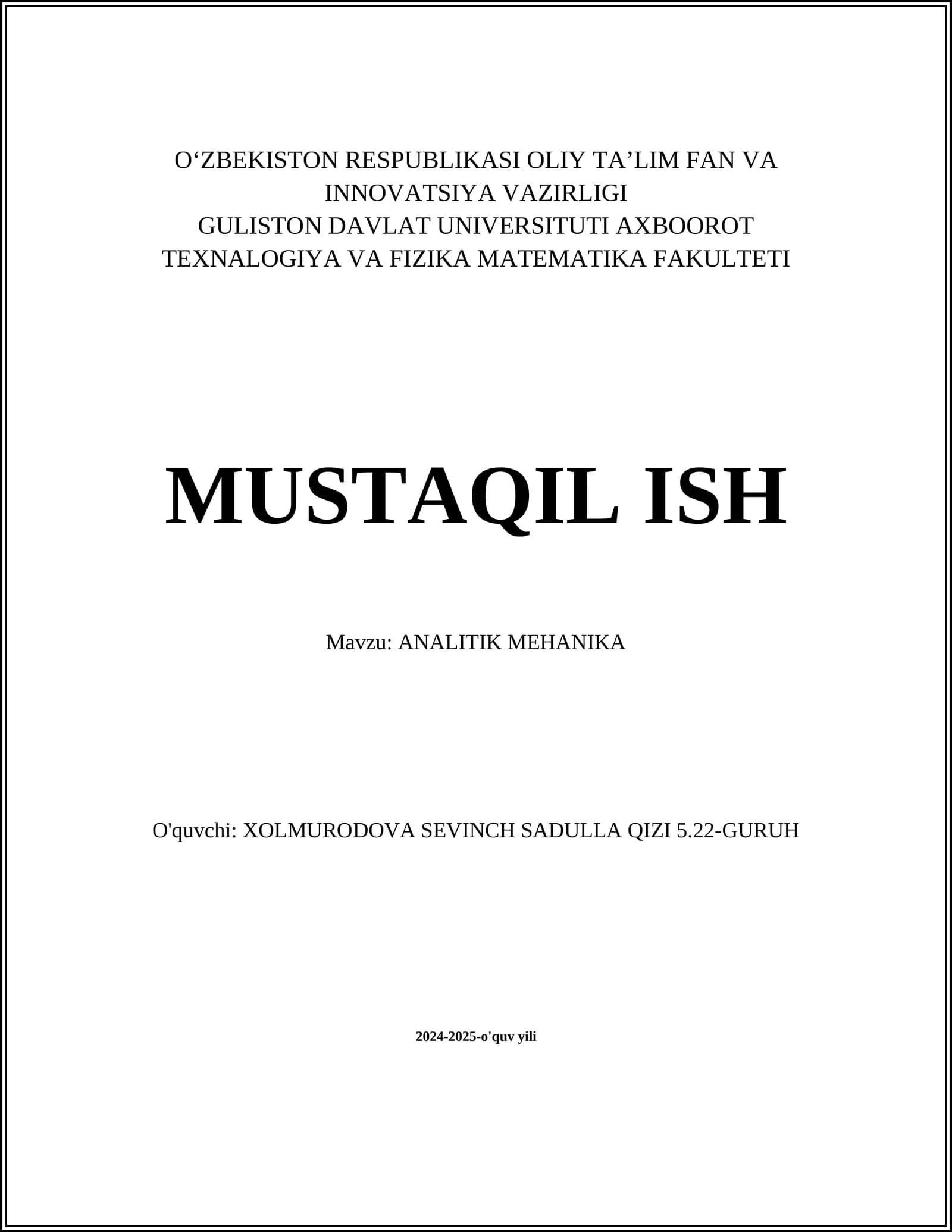 ANALITIK MEHANIKA