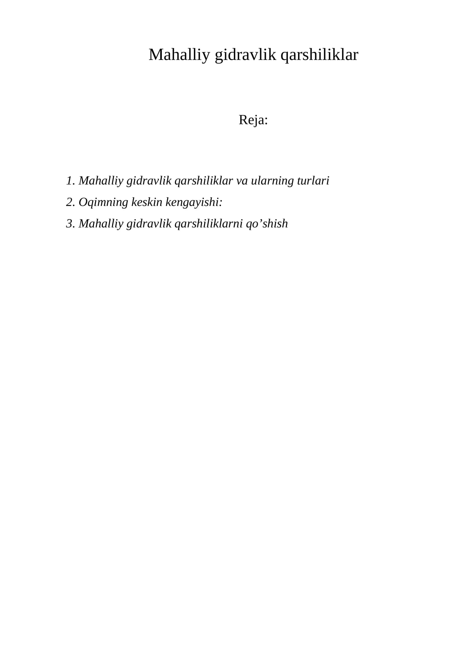 Mahalliy gidravlik qarshiliklar