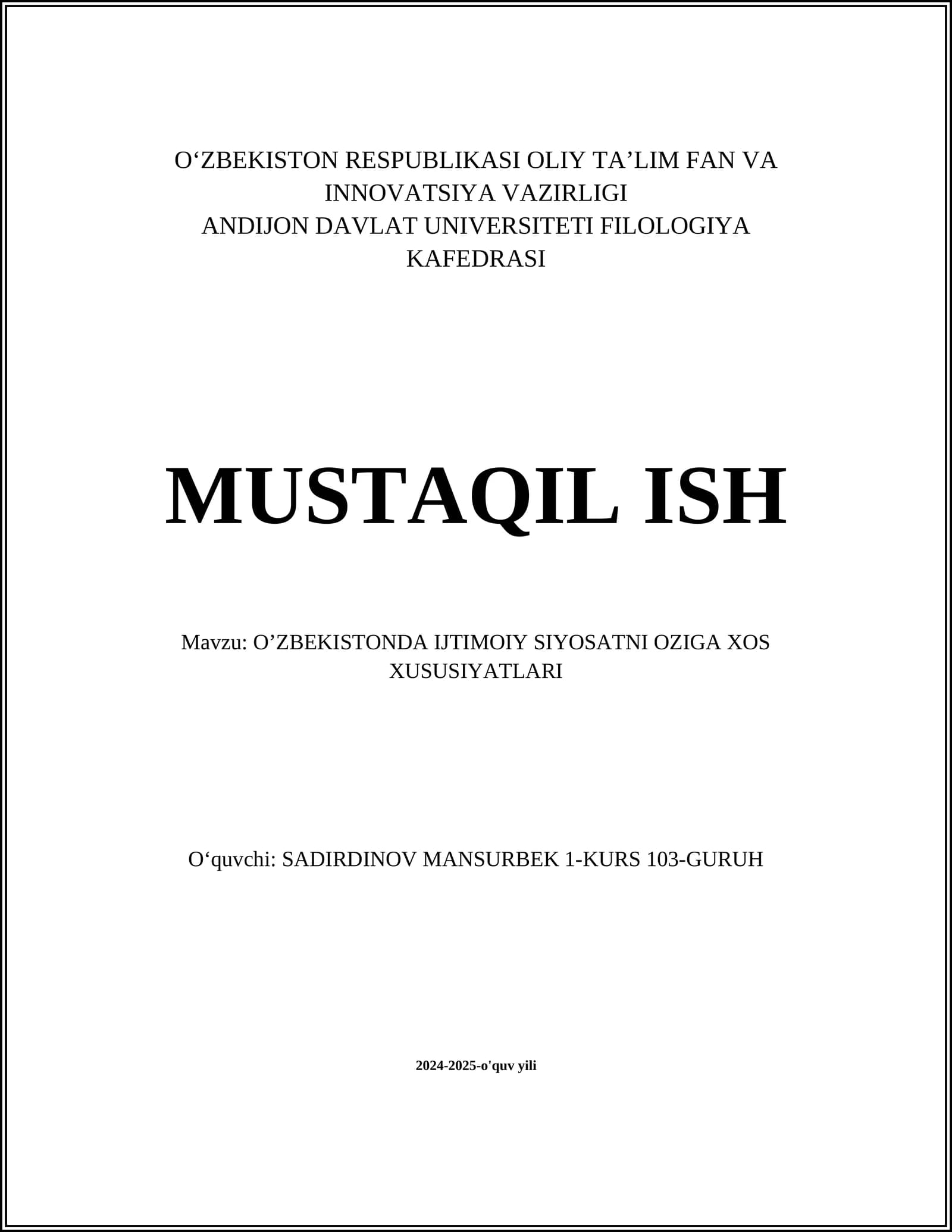 O’zbekistonda Ijtimoiy Siyosatni Oziga Xos Xususiyatlari
