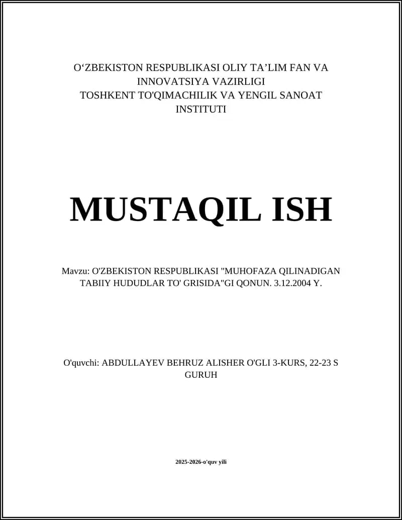 O'zbekiston Respublikasi 'Muhofaza qilinadigan tabiiy hududlar to'g'risida'gi qonun