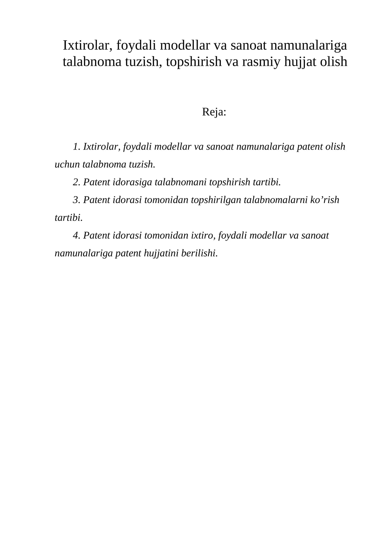 Patent olish uchun talabnoma tuzish