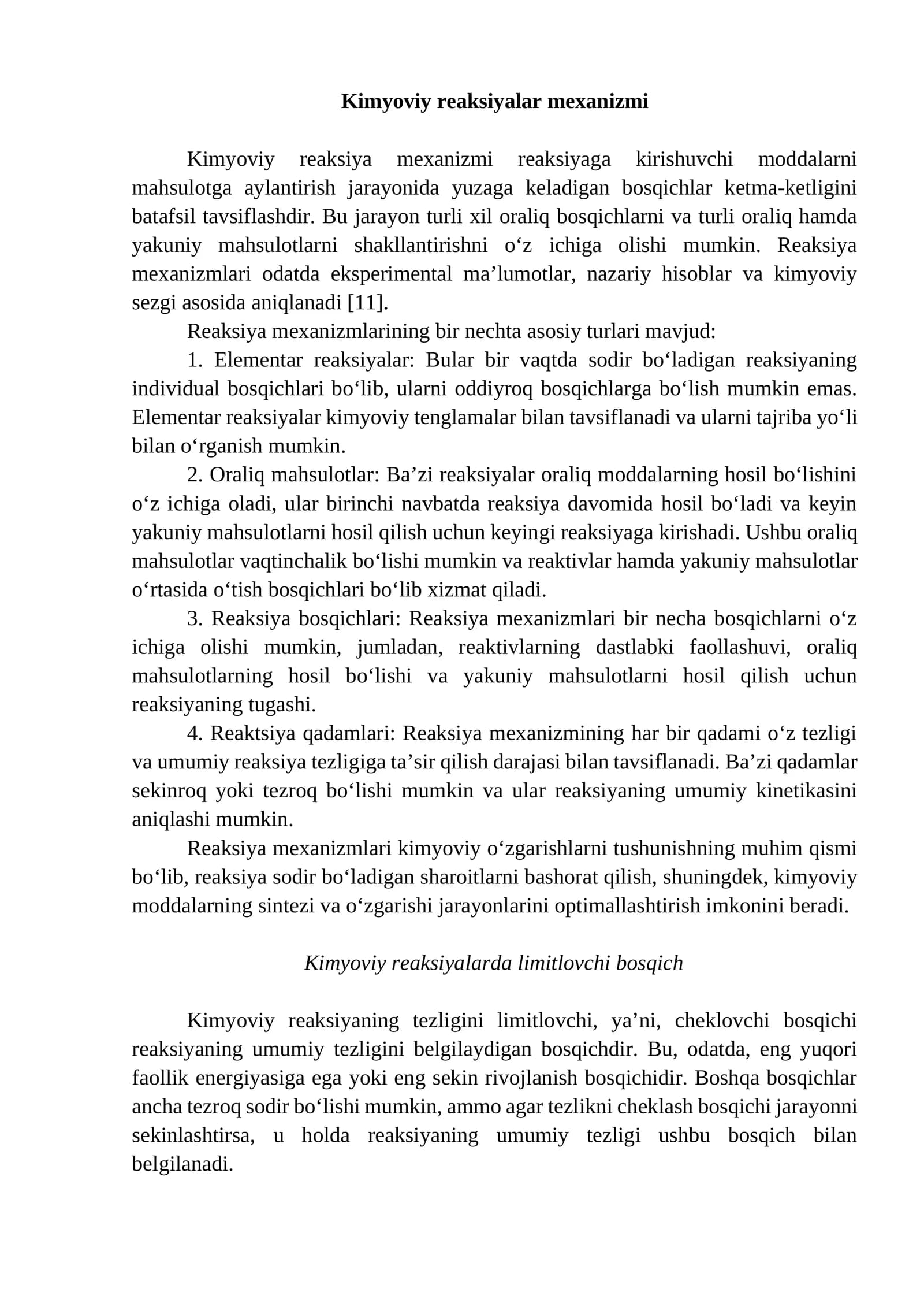 Kimyoviy reaksiyalar mexanizmi