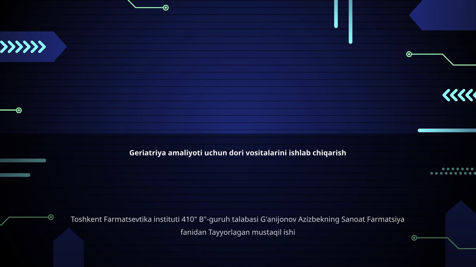 Geriatriya amaliyoti uchun dori vositalarini ishlab chiqarish