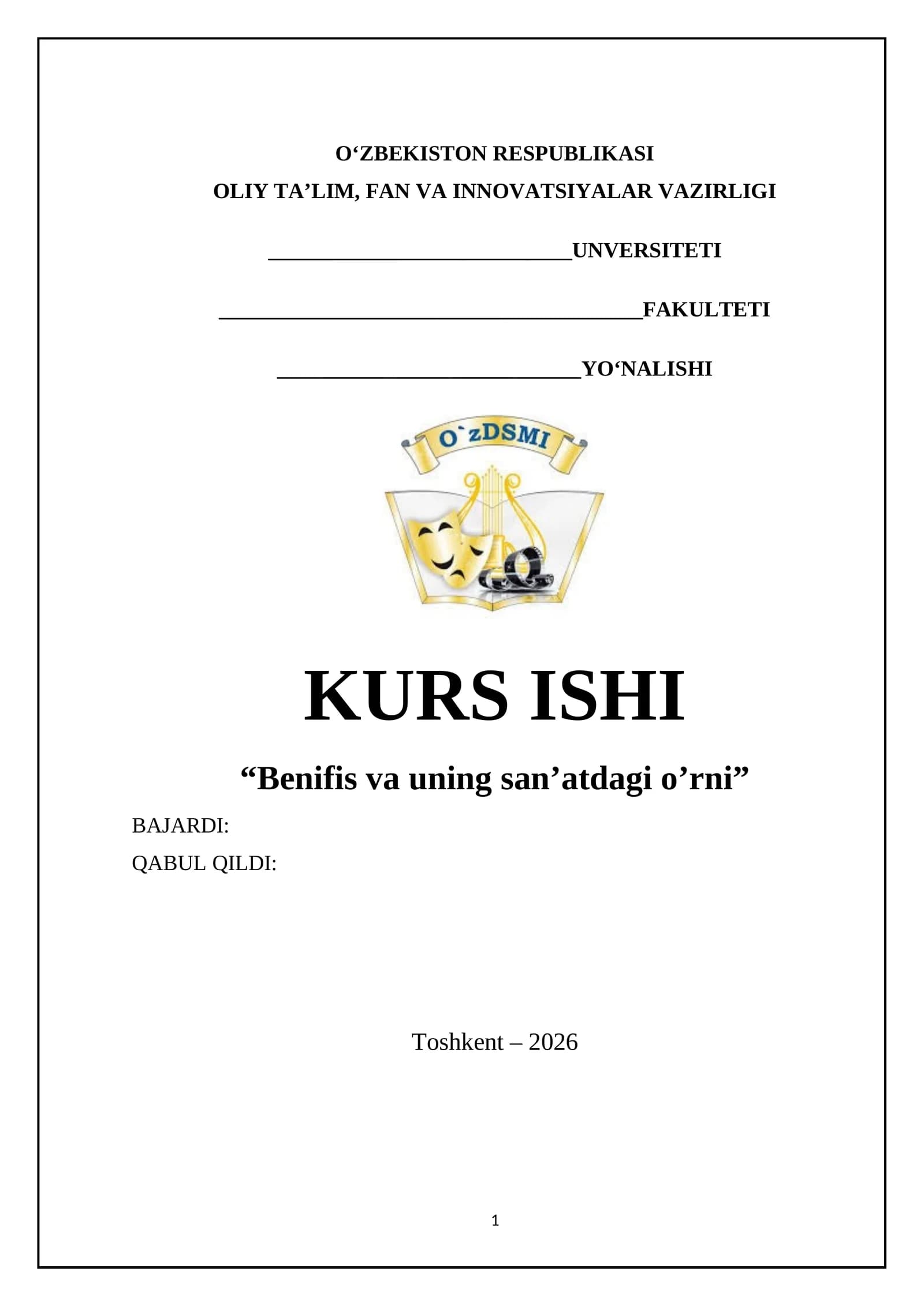 Benifis va uning san’atdagi o’rni