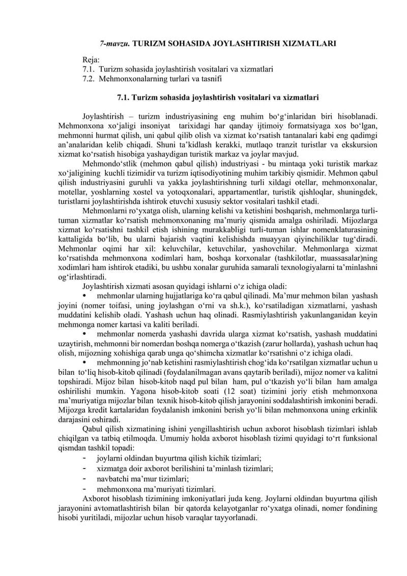 Turizm sohasi