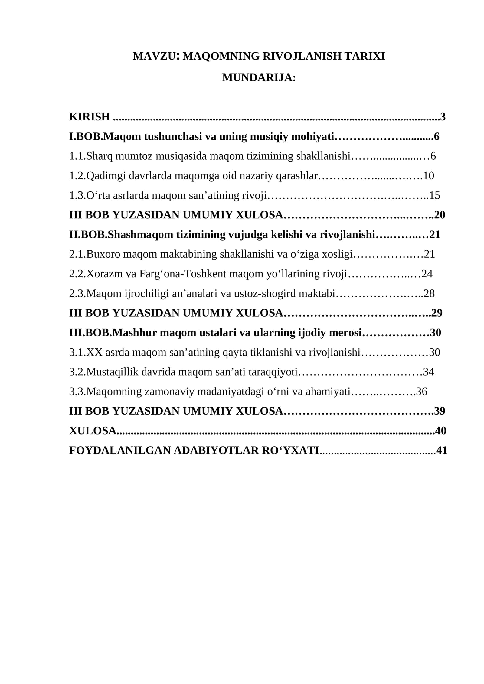MAQOMNING RIVOJLANISH TARIXI