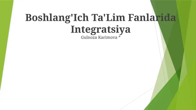 Boshlang'Ich Ta'Lim Fanlarida Integratsiya