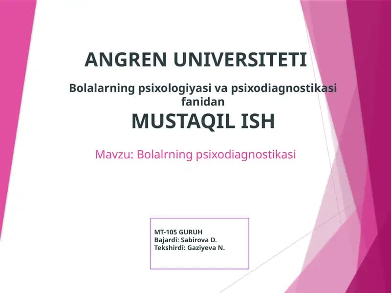 Bolalrning psixodiagnostikasi