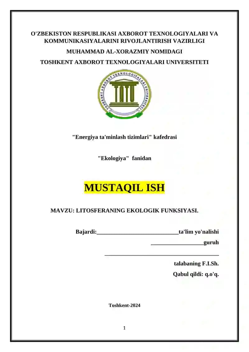 Litosferaning EKOLOGIK FUNKSIYASI