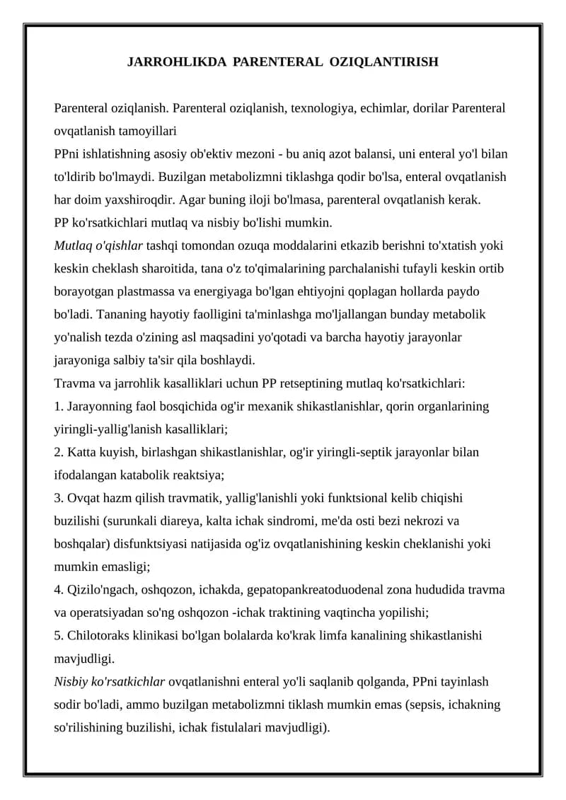 Parenteral Oziqlanish