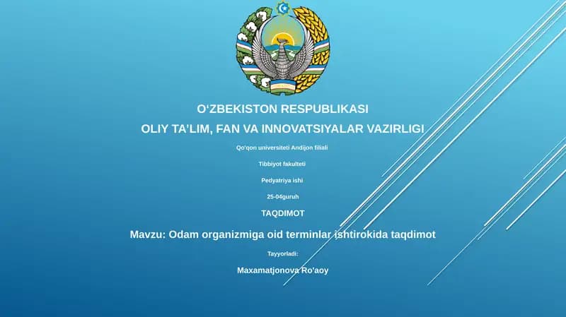 Odam organizmiga oid terminlar ishtirokida taqdimot
