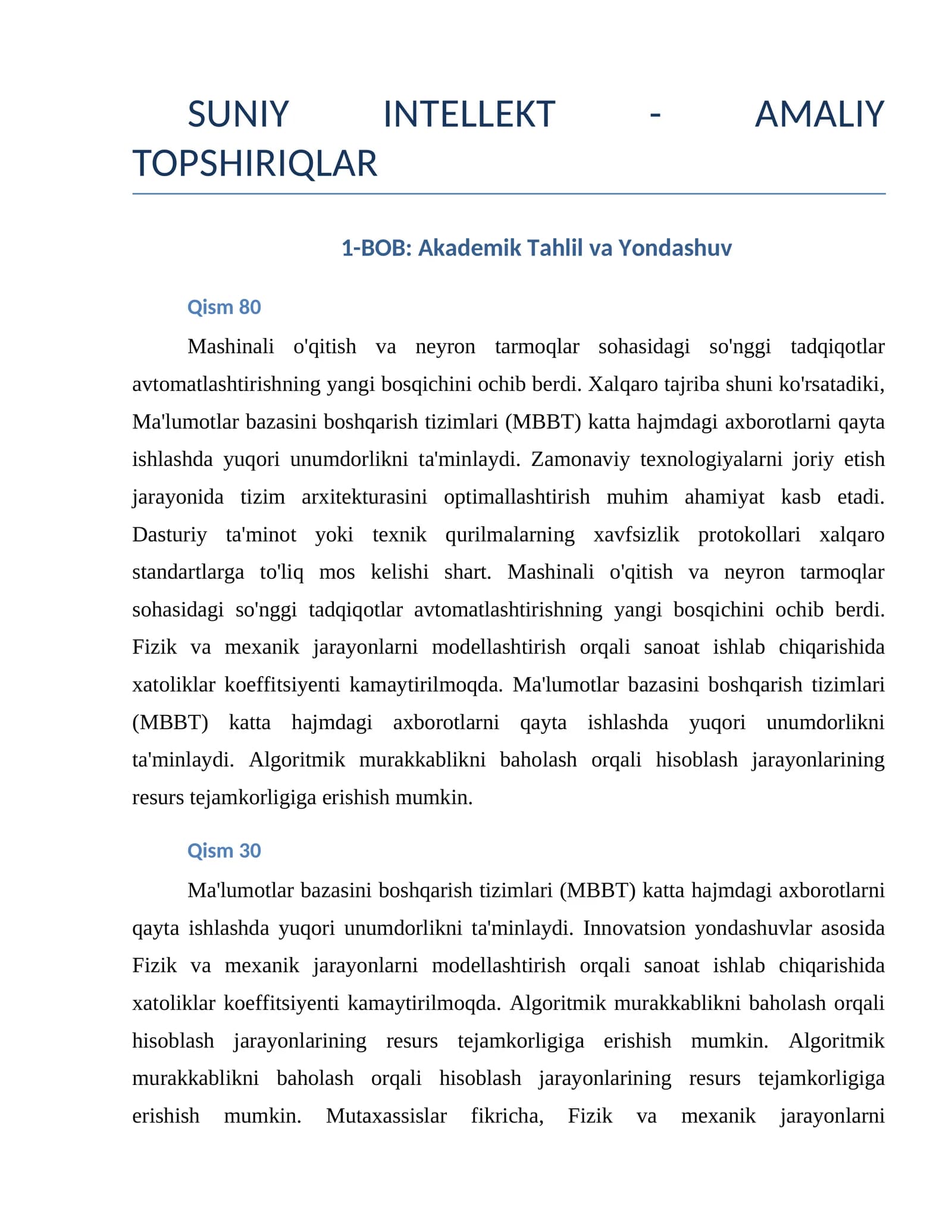SUNIY INTELLEKT - AMALIY TOPSHIRIQLAR
