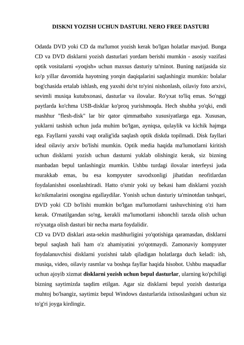 DISKNI YOZISH UCHUN DASTURI