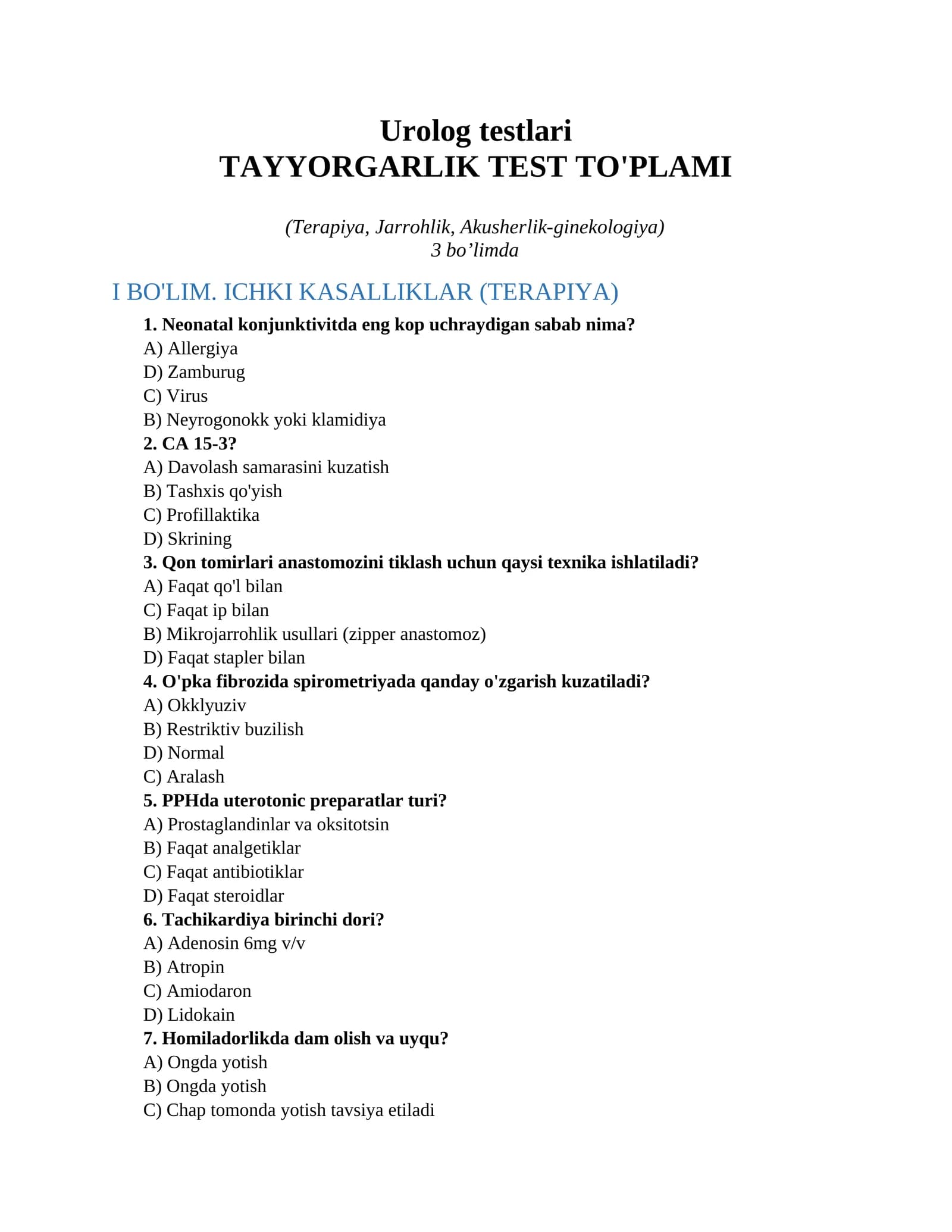 Urolog testlari
