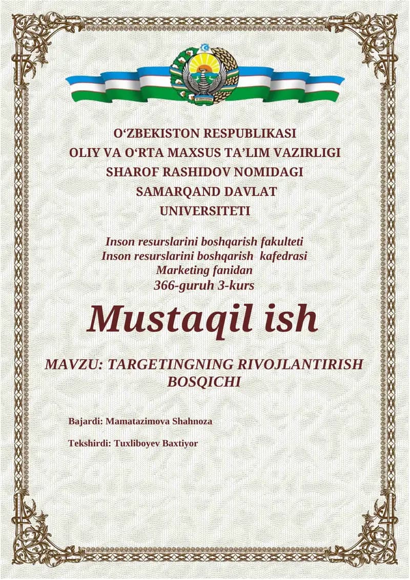 TARGETINGNING RIVOJLANTIRISH BOSQICHI
