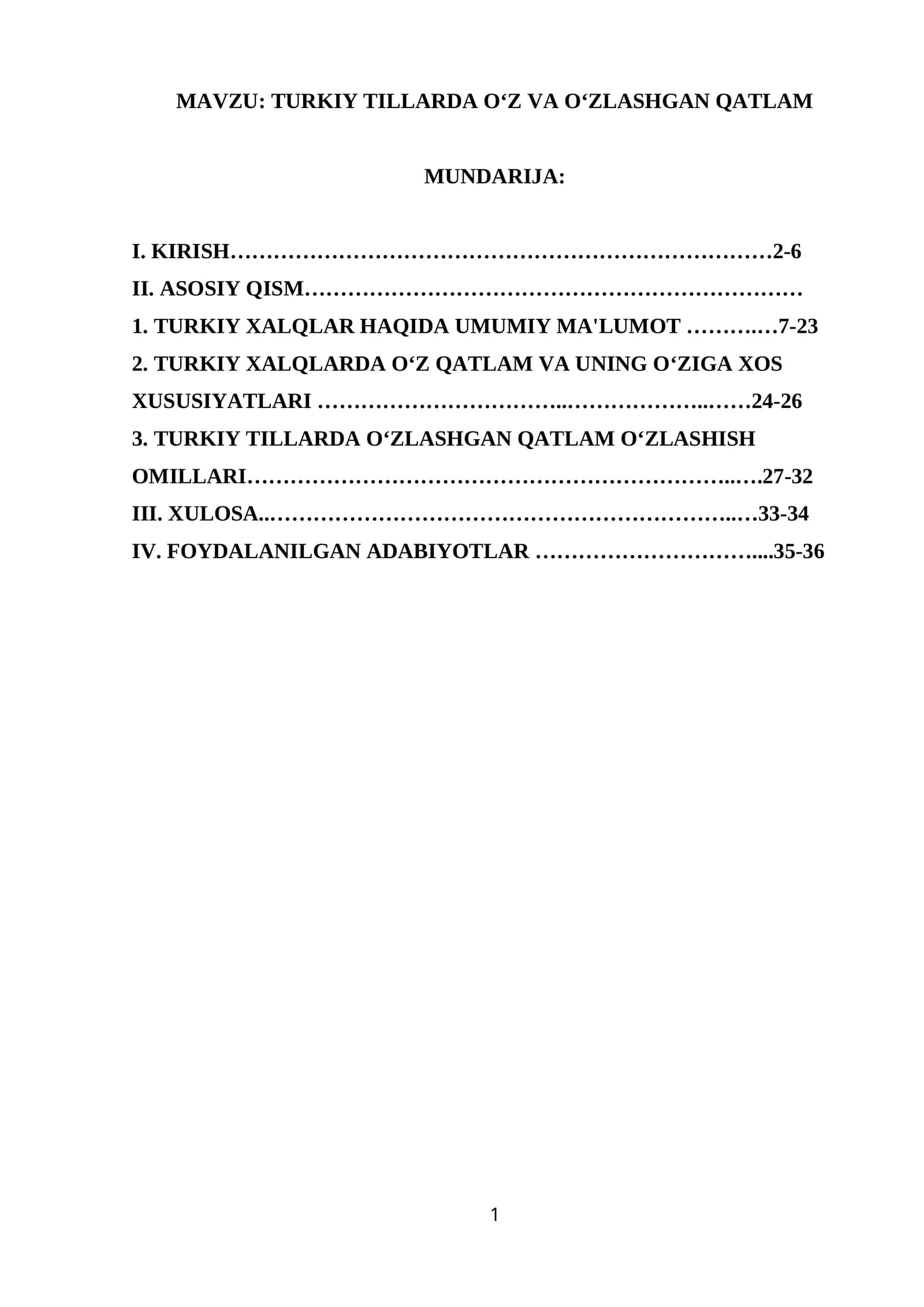 TURKIY TILLARDA OʻZ VA OʻZLASHGAN QATLAM