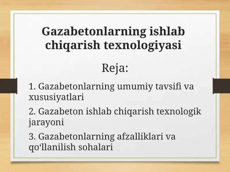 Gazabetonlarning ishlab chiqarish texnologiyasi