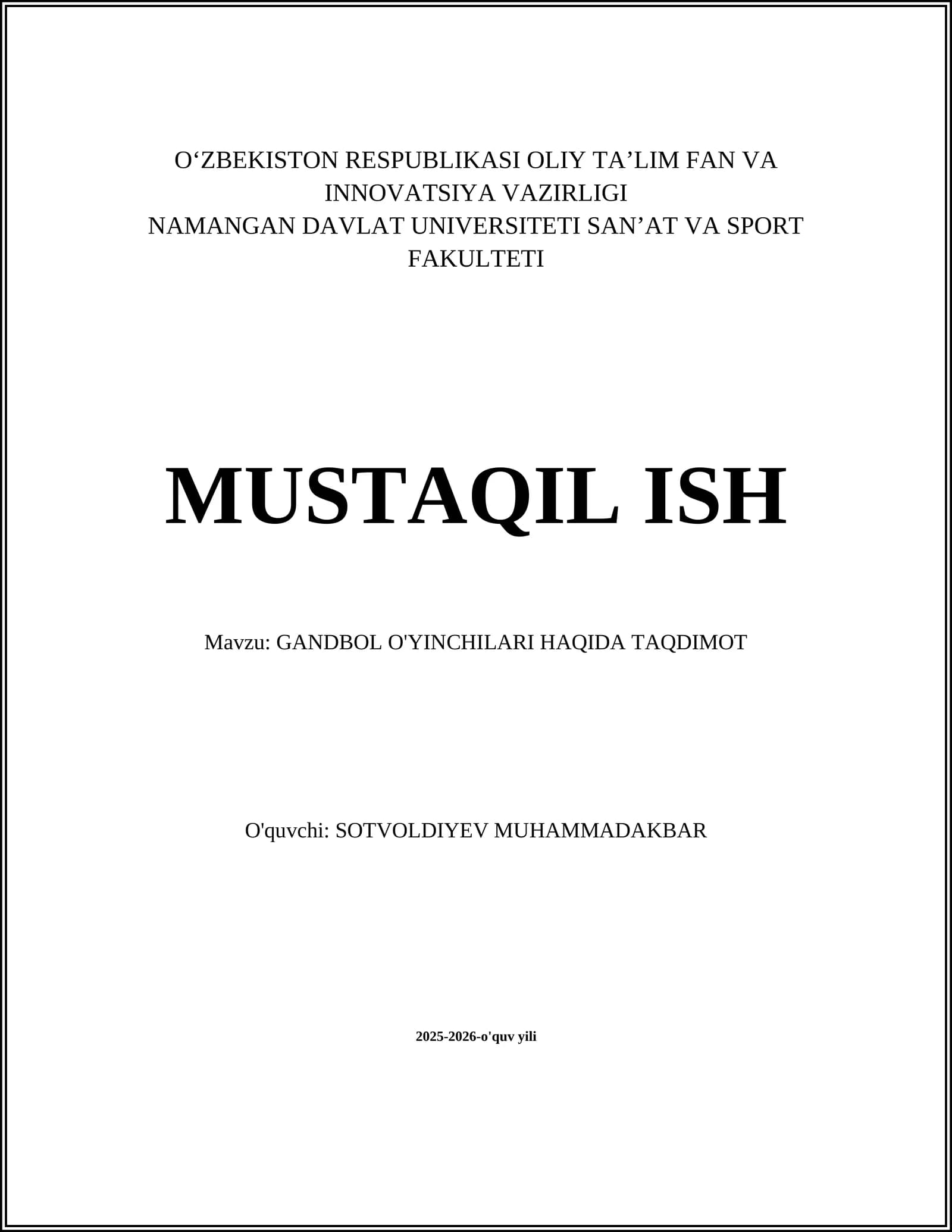 GANDBOL O'YINCHILARI HAQIDA TAQDIMOT