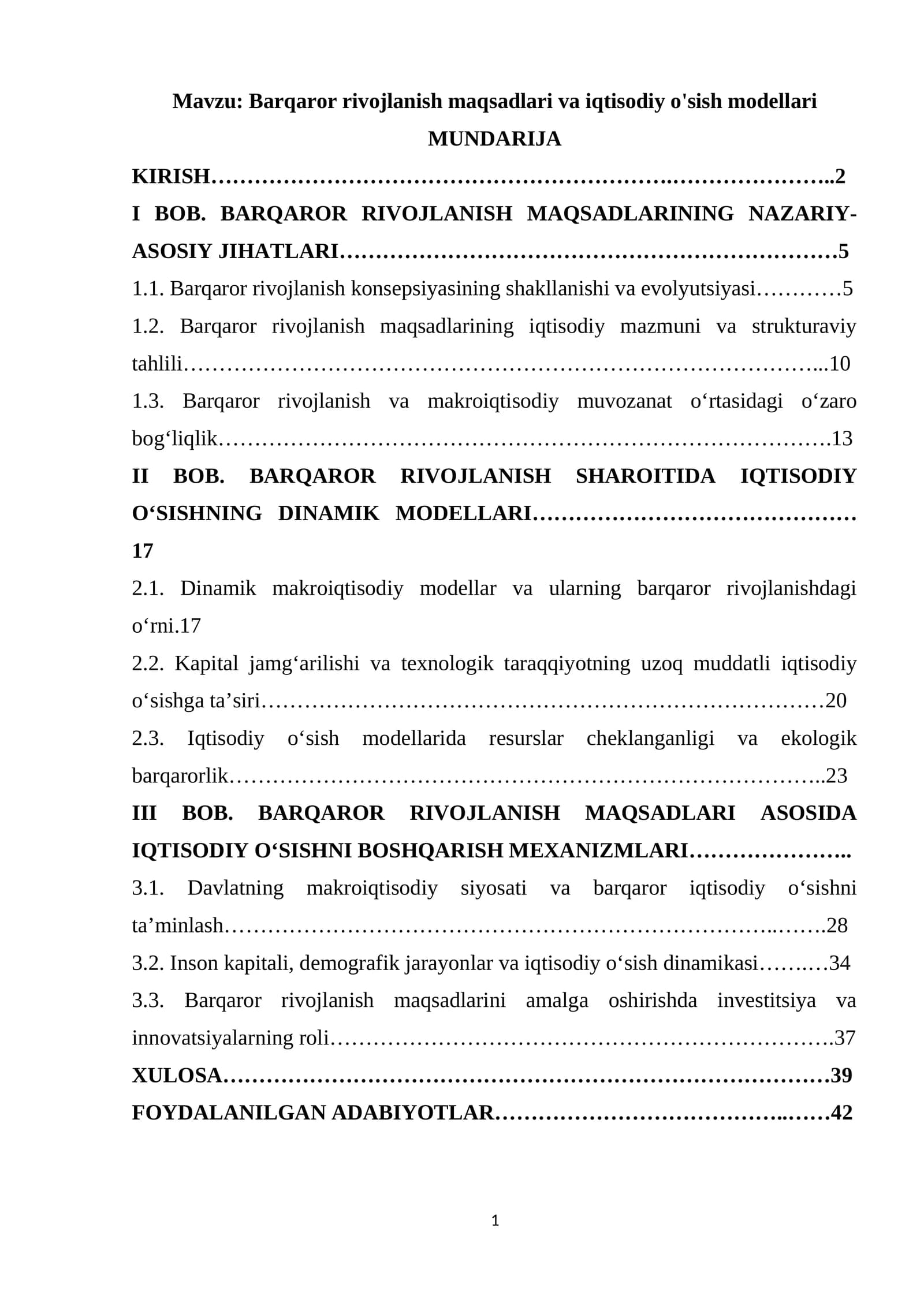 Barqaror rivojlanish maqsadlari va iqtisodiy o'sish modellari