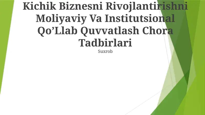 Kichik Biznesni Rivojlantirishni Moliyaviy Va Institutsional QoʼLlab Quvvatlash Chora Tadbirlari
