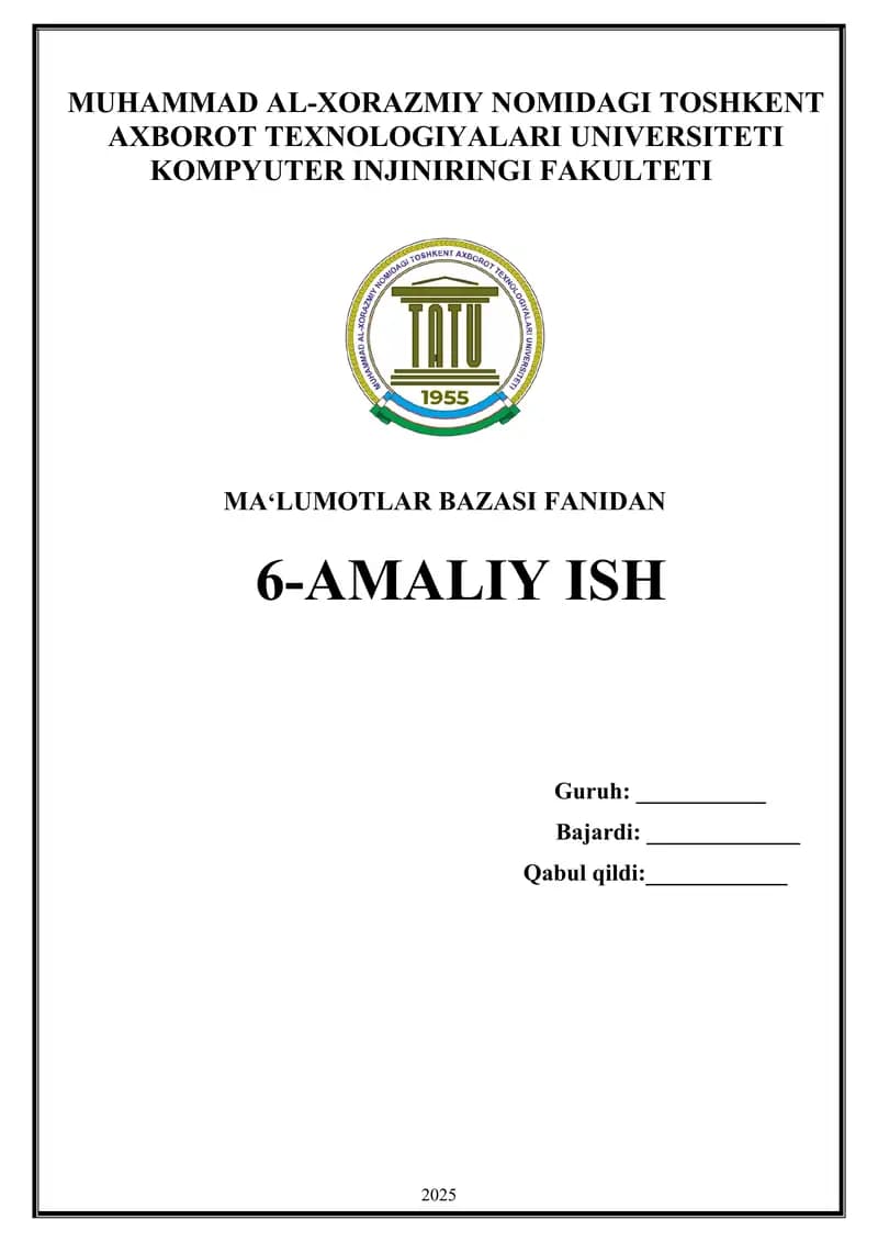 Group by va Order by standart so‘zlaridan foydalanib so‘rov yaratish. Having standart so‘zi orqali so‘rovlar yaratish