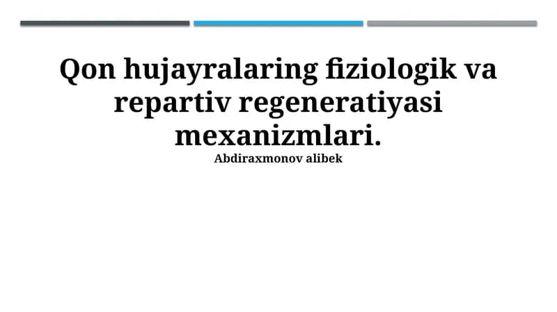 Suyak Hujayralarining Reparativ Regeneratsiyasi Mexanizmlari