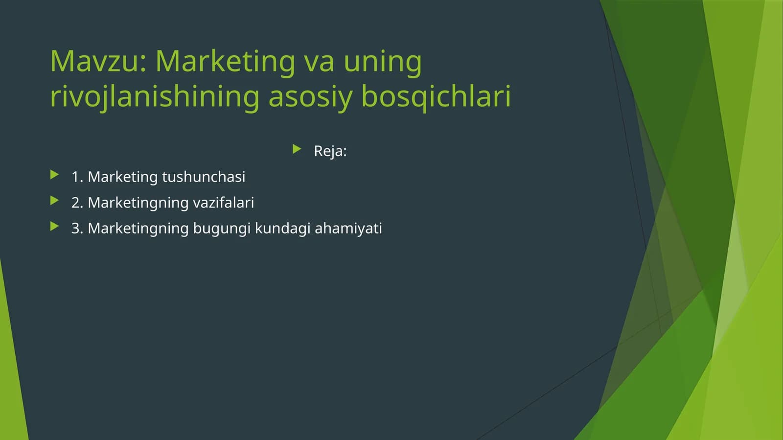 Marketing va uning rivojlanishining asosiy bosqichlari