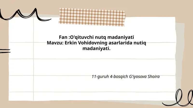 Erkin Vohidovning asarlarida nutiq madaniyati