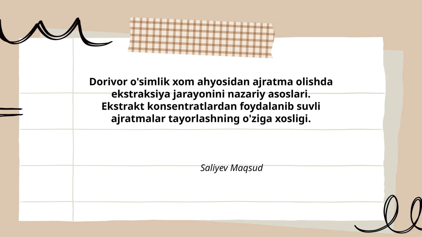 Dorivor o'simlik xom ahyosidan ajratma olishda ekstraksiya jarayonini nazariy asoslari