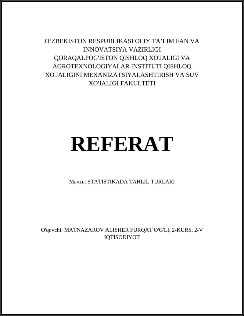 STATISTIKADA TAHLIL TURLARI