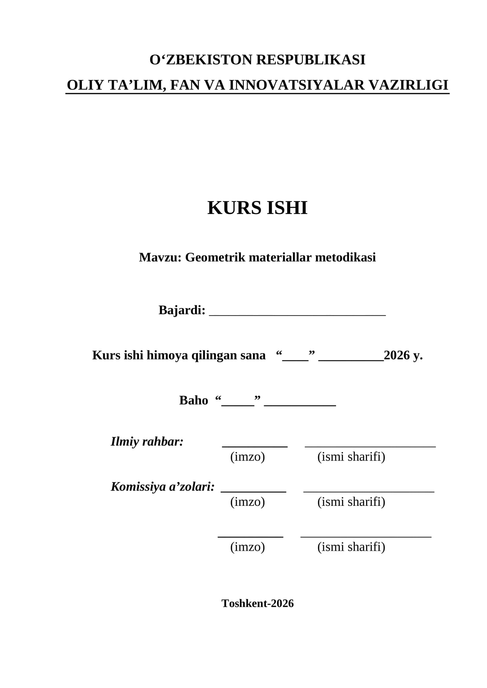 Geometrik materiallar metodikasi  KURS ISHI