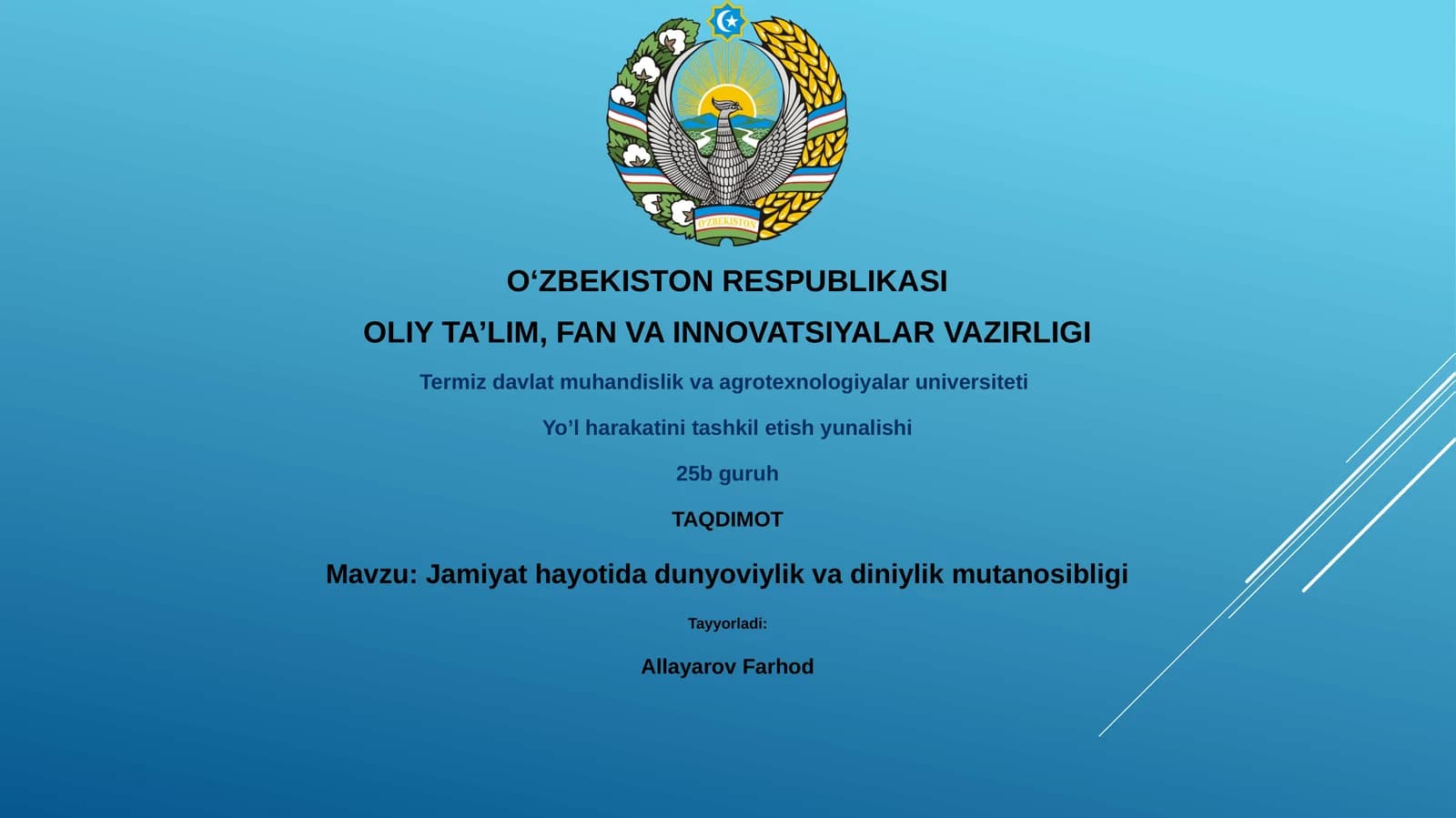 Jamiyat hayotida dunyoviylik va diniylik mutanosibligi