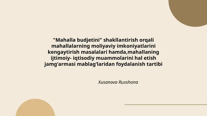 Mahalla budjetini shakllantirish