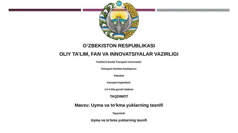 Uymа vа to‘kmа yuklаrning tаsnifi