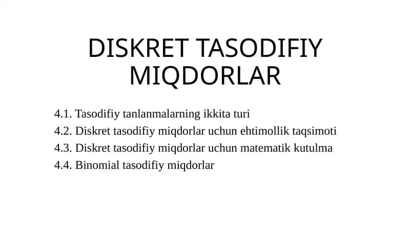 DISKRET TASODIFIY MIQDORLAR