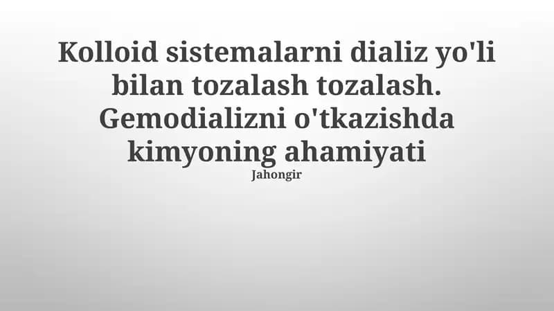 Dializ: Boshlang'ich