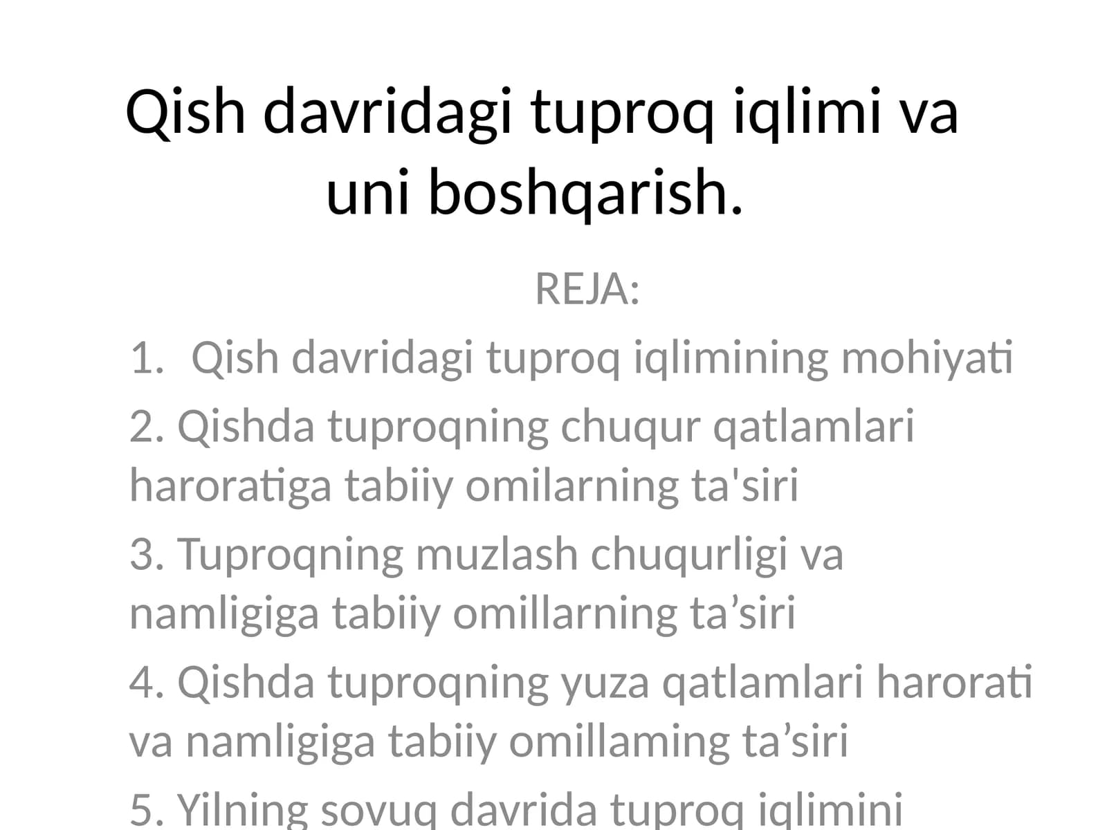 Qish davridagi tuproq iqlimi va uni boshqarish