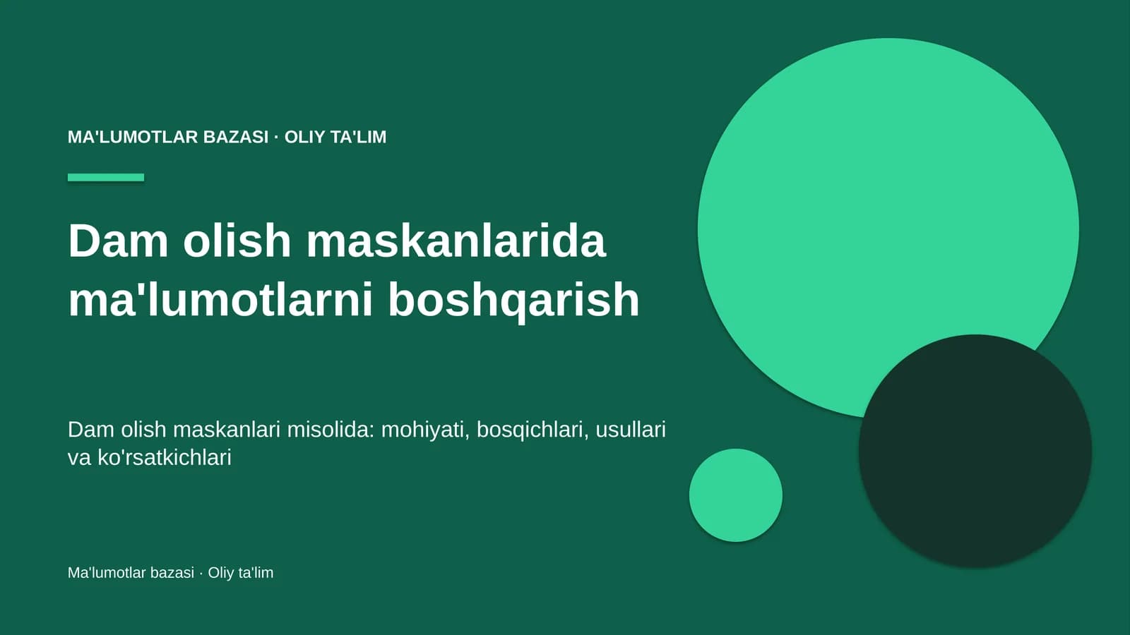 Dam olish maskanlarida ma'lumotlarni boshqarish